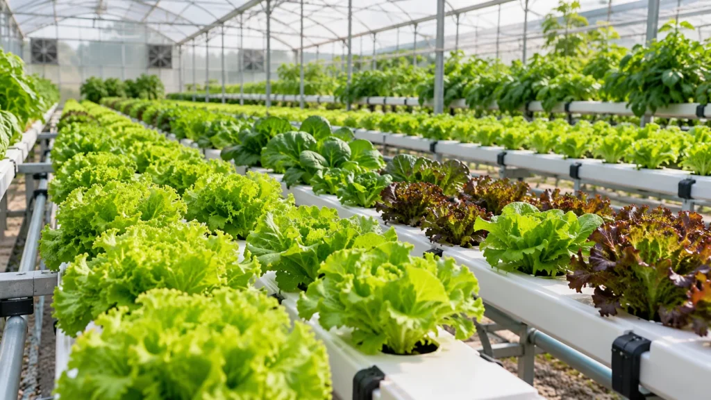 Produção de hortaliças em sistema hidropônico dentro de estufa